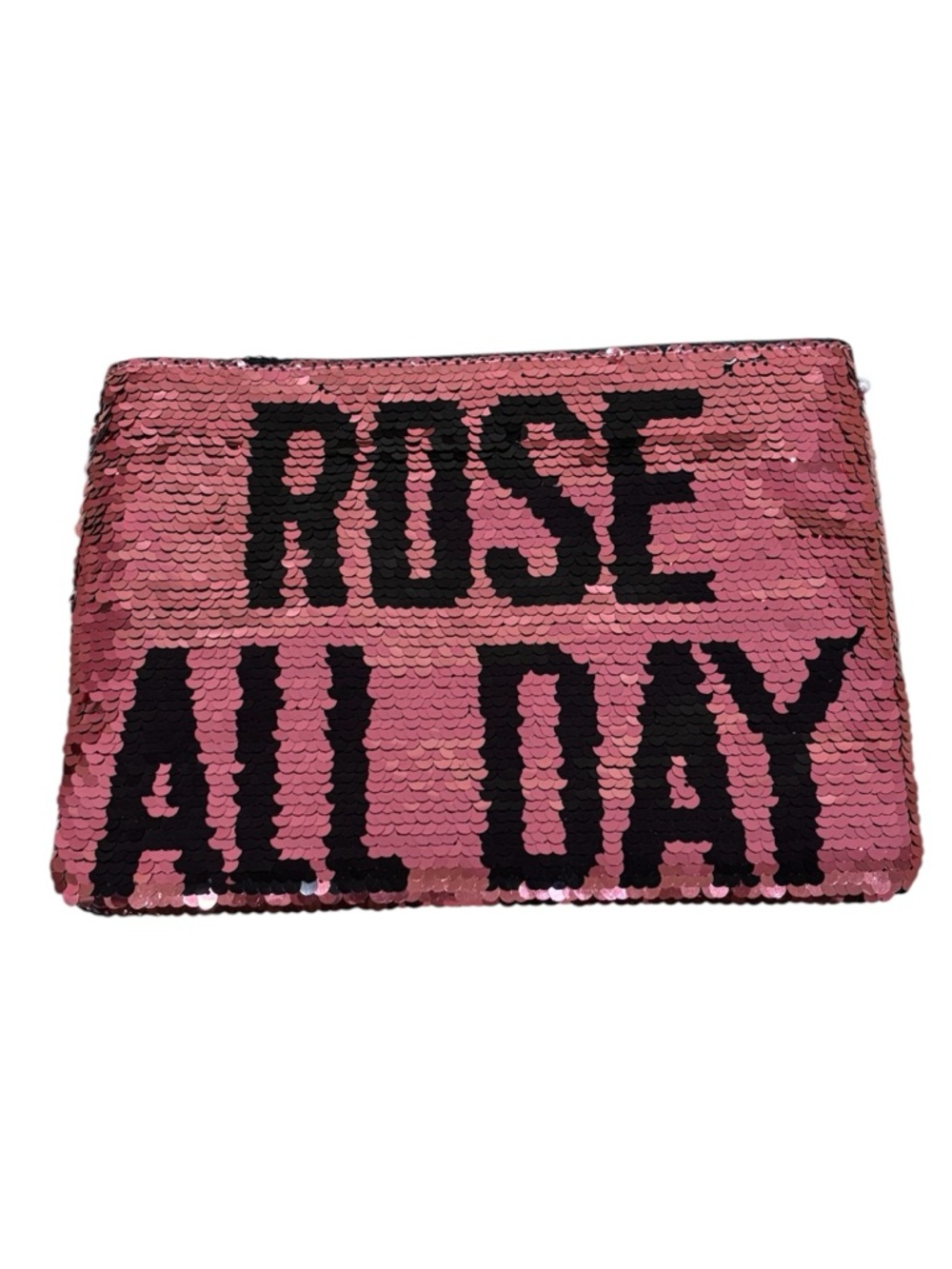 Rose All Day Pink and Black Sequin Zippered Makeup Bag